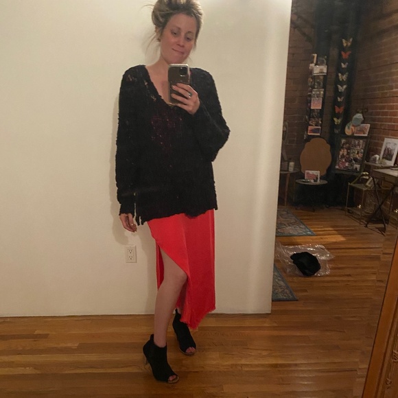 NWT Aerie neon coral midi length sleeveless slip dress with side slits size S - Picture 13 of 14